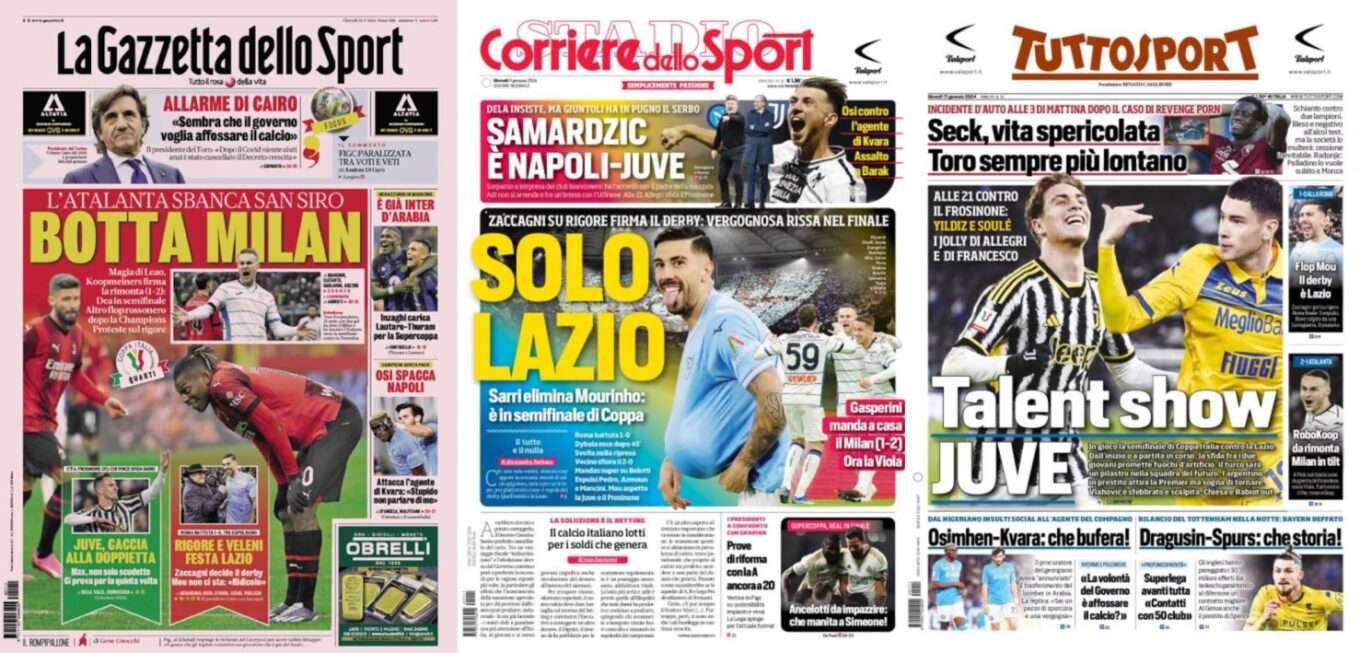Czwartkowe Okladki Wloskiej Prasy Sportowej Lazio I Atalanta W Polfinale Coppa Italia